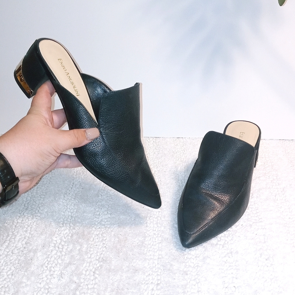 Enzo Angiolini Black Leather Mules